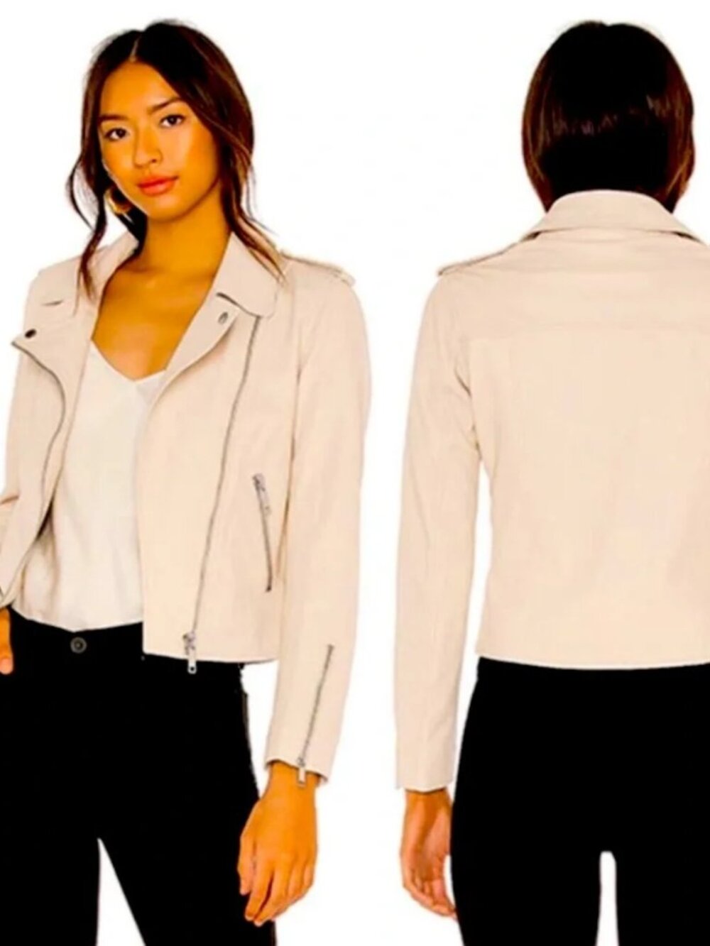 Womens LTH JKT (Item-15) Off-White Lambskin Leather Kas Biker Moto Jacket XS